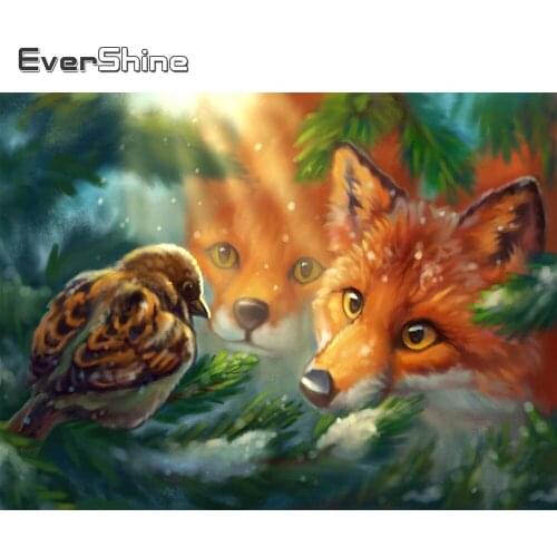 Evershine Diamond Painting Fox 5D DIY Diamond Embroidery Bird Mosaic Animals Cross Stitch Kit Rhinestone Art Winter Home Decor