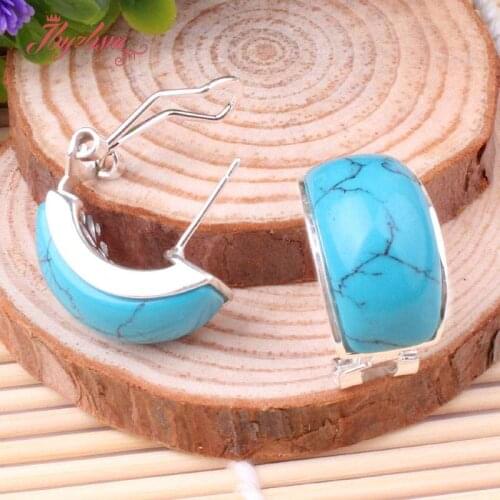 10x20mm Curved Stone Beads Cat eye,Agates,Coral,Jades Tibetan Silver Fashion Clamp Earring For Woman Christmas Gift 1 Pair