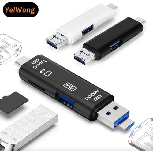 YelWong 5 In1 Type C Micro USB OTG HUB Micro SD/TF Memory Card Reader Portable Multifunction Converter Splitter For Laptop PC