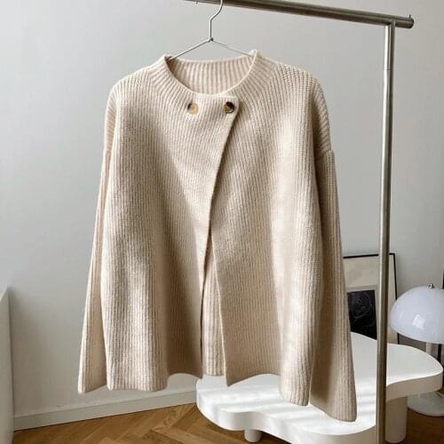 Korean Vintage Knitted Womens Sweater Cardigan Loose Lazy Knitwear Coat Tops 2021 Spring Autumn