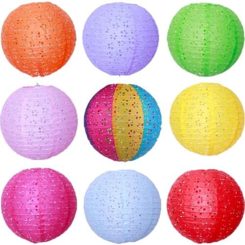 20/25/30/40cm Color Hollow Out Round Chinese Paper Lantern Wedding Birthday Party Decoration Holiday Supplies Paper Lamp Decor