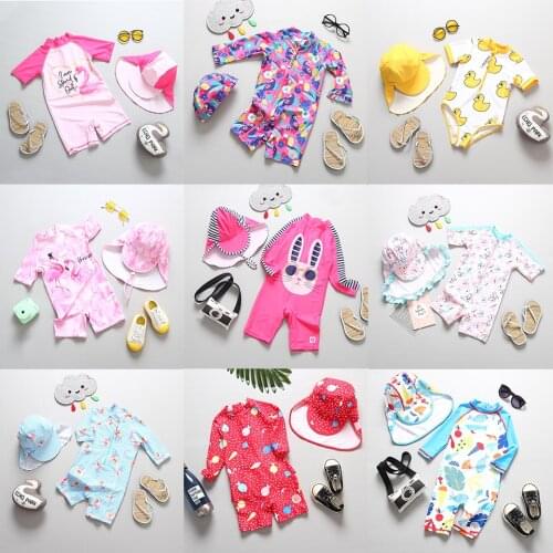 Anti UV Bathing Suit for Baby Long Sleeve Swimsuit Kids One Piece with Hat Infant Toddler Beach Swimming Swimwear for Girls