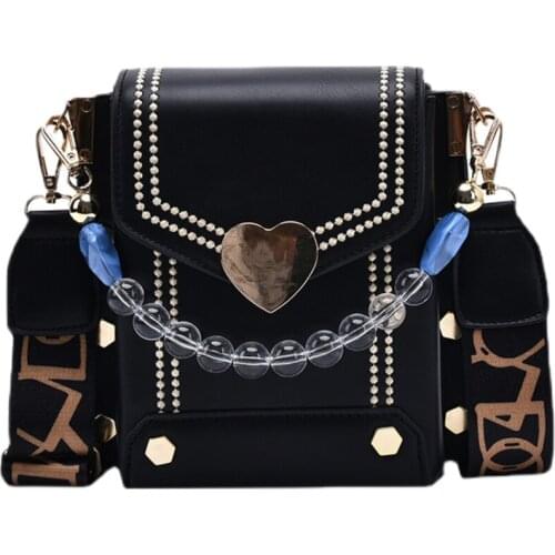 Women Girl Square Shoulder Bags Handbags Heart Pearl Gem Chain Crossbody Bag Messenger Bags