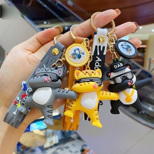 Trendy Cartoon Hip-hop Cat Keychain Female Creative Car Keychain Couple Accessories Bag Pendant Small Gifts