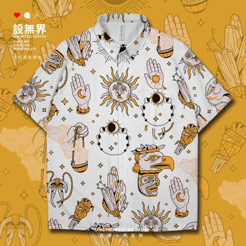 Indian totem Tarot animal head illustration Short-Sleeved shirt shirt for men casual clothing collared fashion Summer Clothes