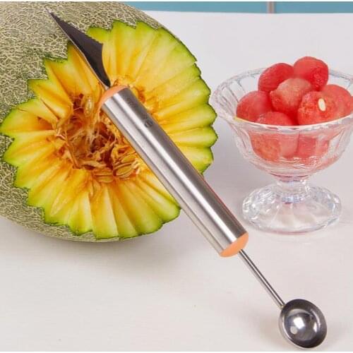 Stainless Steel Dual Fruit Splitter Watermelon Ball Spoon Ice Cream Baller 2 Pieces/Lot Fruit Platter Carving Knives