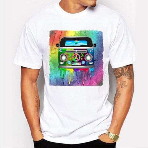 New fashion mens Hippie Van Dripping Rainbow Paint neon color printed t-shirt male short sleeve casual tee funny cool tops