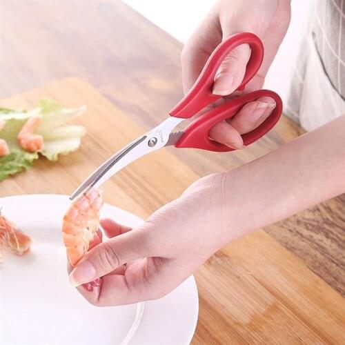 Stainless Steel Lobster Peeling Shrimp Scissors Curved Design Cut Fish Knife For Kitchen Gadgets Seafood Separator Cooking Tools