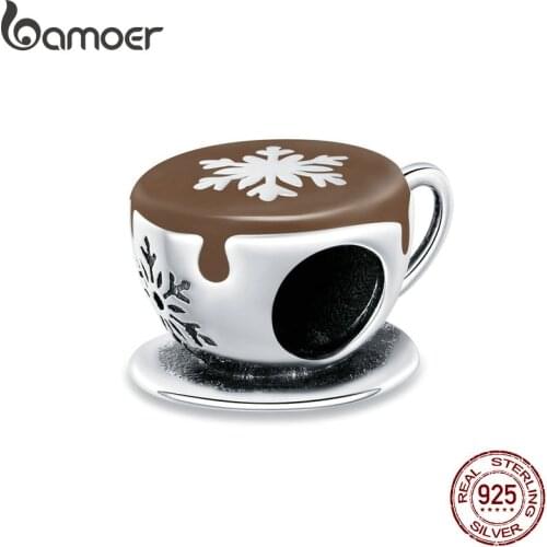 Bamoer Genuine 925 Sterling Silver Winter Coffee Metal Charm for Original Women Silver Bracelet DIY Jewelry Making BSC361