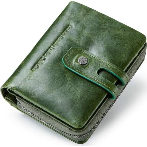 Casual Retro Genuine Leather Zipper Ladies Wallet Short Multifunctional Solid Color Large Capacity Womens Coin Purse