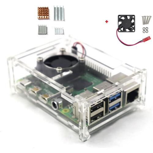 Raspberry Pi 4 Model B Clear Acrylic Case Enclosure Box with Cooling Fan and Copper Aluminum Heatsink Kit