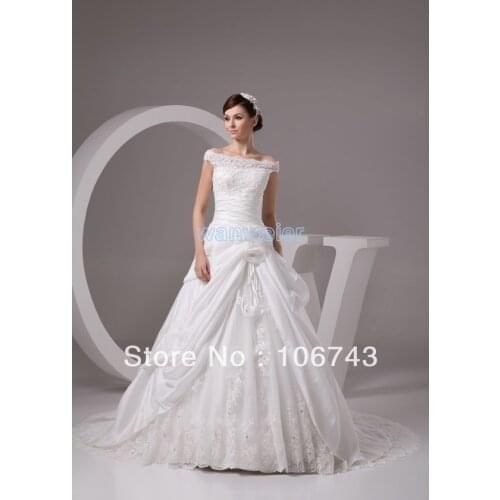 Real pictures new fashion 2021 ball gown affeta with flowers White/Ivory lace beaded Bridal Gowns Custom Bespoke Wedding Dresses