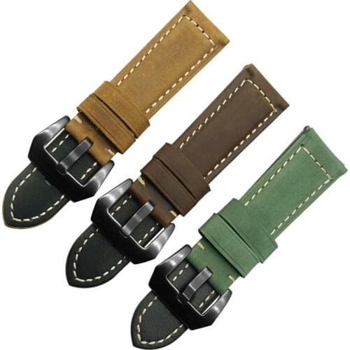 Handmade Watch Accessories Vintage Genuine Crazy Horse Leather 20mm 22mm 24mm 26mm Watchband Watch Strap & Watch Band & Tool