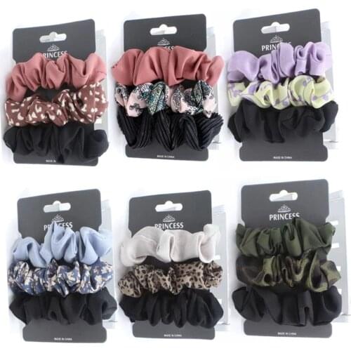 3pcs Set Thick Durable Rings Elastic Hair Bands for Women Girls Scrunchies Hairband Floral Cloth Rubber Band Hair Accessories