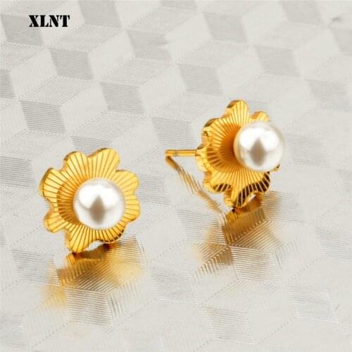 XLNT Shiny New Fashion Stainless Steel Jewelry Stud Earrings for Women Gift Elegant Simulated Pearl Earrings Free Shipping