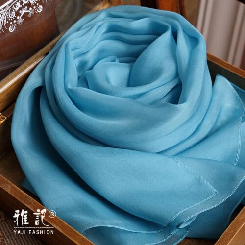 Real Silk Scarf Women Foulard Femme for Ladies Natural Silk Scarves 100% Pure Silk Wrap Echarpe Brand Printed Lake blue