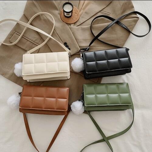Female Vintage PU Leather Shoulder Bag 2021 Square Embroidery Line Crossbody Bag Removable Cute Decoration Women Clutch Bag
