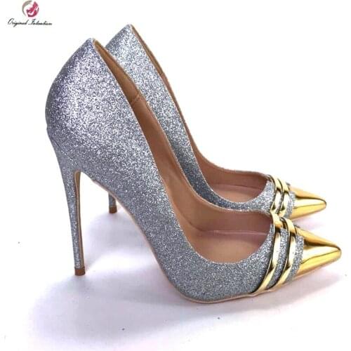 Women Sexy Party Pumps Sequined Cloth Metallic pointed sparkly PU high heels Slip-On Thin Heels Heel Height 12cm Size 34-45