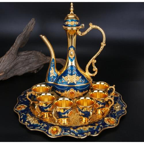 Retro Palace Wine Set Wedding Zinc Alloy Metal Flagon Gift Set Home Decor 8Pcs=1 Plate+ 1 Wine Pot +6Cups shot glasses set