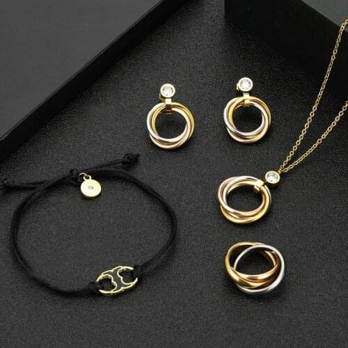 Zlxgirl jewelry brand Enamel stainless steel necklace earring ring bracelet jewelry sets mixed plated color couple pendant set