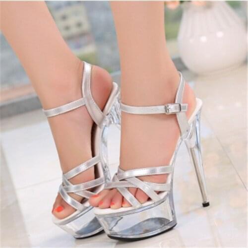 High-heeled womens thin heel 15cm princess crystal shoes sexy platform sandals, nightclubs fun shoes, wedding sandals