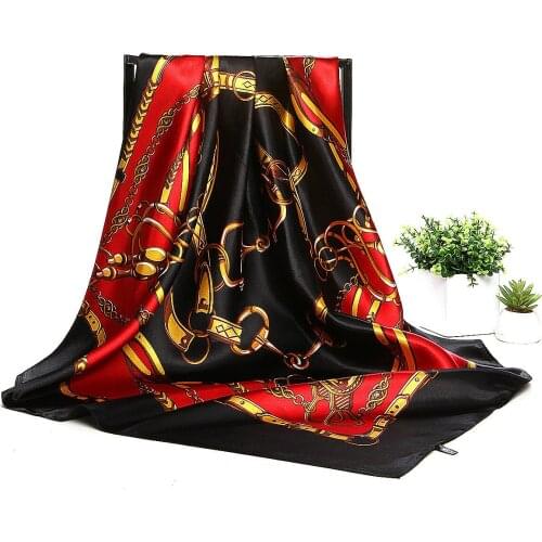 Womens Fashion Square Scarf Soft Satin Office Head Shawl Hijab Scarves Blet Print Bandana Kerchief 35"*35"