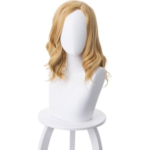 Women Movie Captain Coplay wig Women Carol Danvers Blonde Wavy Hair Synthetic Wig + Free Wig Cap