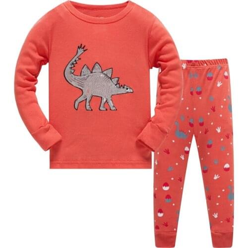 Christmas Children Dinosaur Warm Cotton Clothing Suit Baby Girls Boys Print Pyjamas T-shirt Cartoon Pants 2pcs Kids Pajamas Set