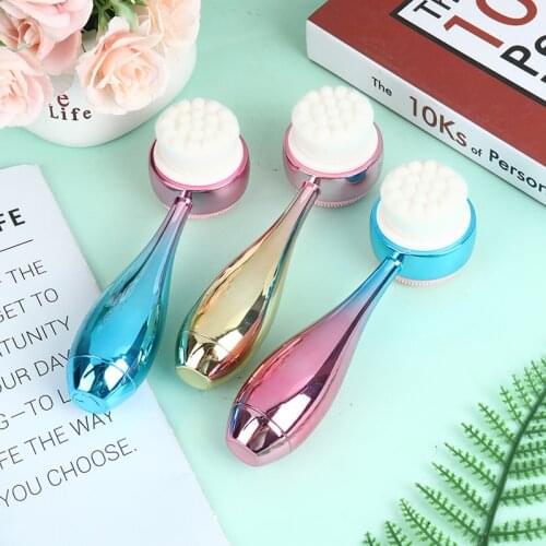 2 in 1 Double-sided Silicone Skin Care Tool Facial Cleanser Brush Face Cleaning Vibration Facial Massage Spin Facial Brush