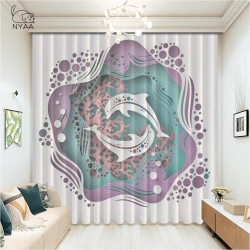 3D Ocean Dolphin Curtain Minnie Girl Room Cartoon Curtains In The Bathroom Hotel Curtains Of Beads Door Openings Micro Shading