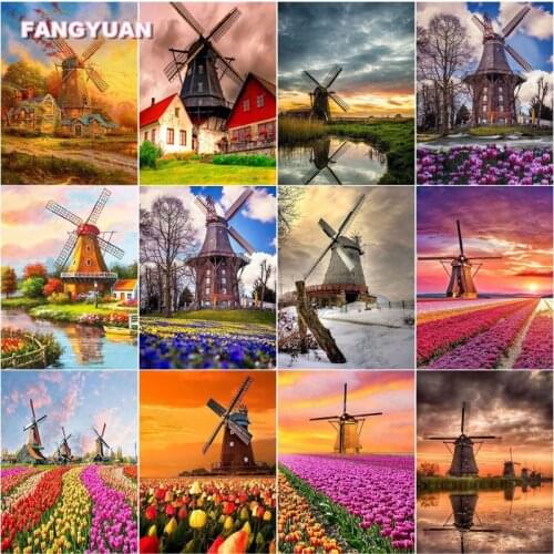 5D Diy Diamond Painting Colorful Flowers Lighthouse Landscape Full Diamond Embroidery Cross Stitch Kit Mosaic Art for Home Decor
