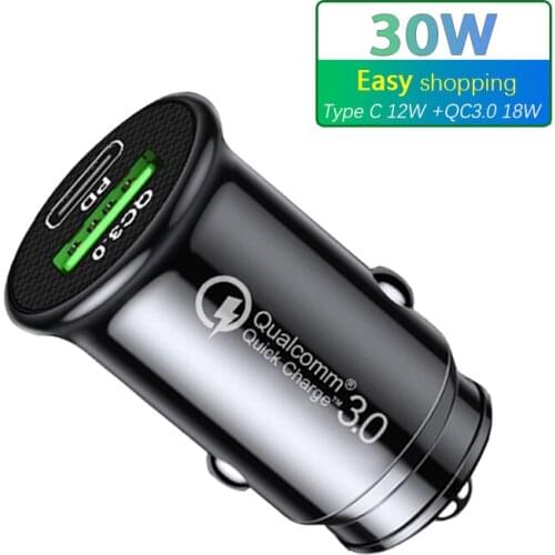 ROXGOCT 30W USB Car Charger Quick Charge QC3.0 Type C Mobile Phone PD Fast Charging Adapter For iPhone Huawei Xiaomi Samsung