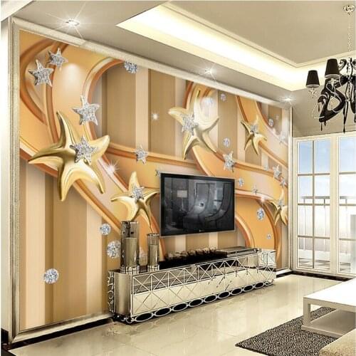 Beibehang Custom fresco wallpaper any size 3D stereoscopic creative dynamic gold star diamond jewelry background wall