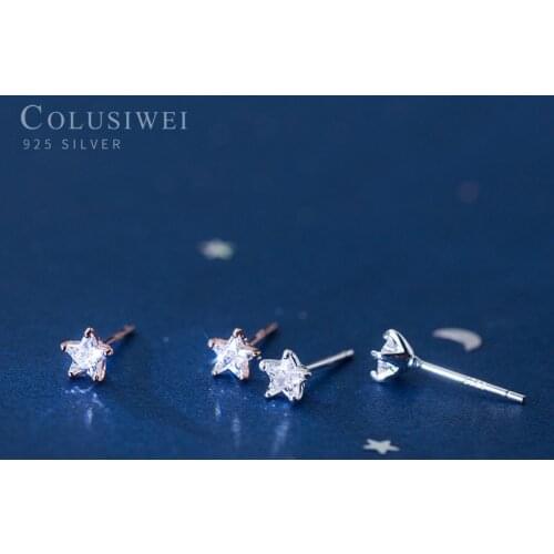 Colusiwei Genuine 925 Sterling Silver CZ Exquisite Twinkle Tiny Small Star Stud Earrings for Women Jewelry Valentines Day Gift