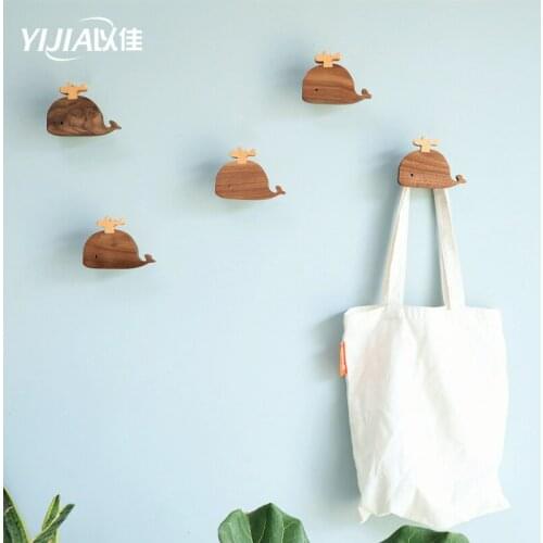 Childrens hook cute whale solid wood coat hook bedroom wall decoration creative hanger