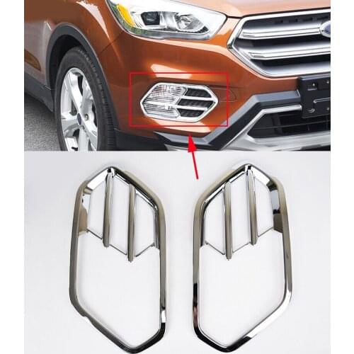 For Ford Escape Kuga 2017 Chrome Front Head Fog Light Lamp Cover Trim Foglight Bezel Bumper Garnish Frame Molding Styling 2pcs