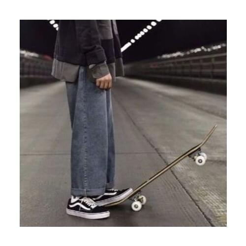 Washed Jeans MenS And WomenS Autumn And Winter New Korean Version Of Retro Loose Trend Straight Port Style Wide-Leg Cool Pants