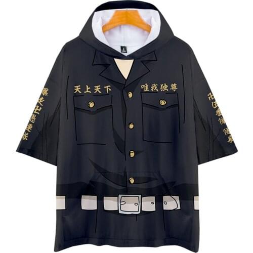 Anime Tokyo Revengers 3D Hooded T-shirt Men Women Tops Summer Hip Hop Tees Casual Boys/Mens Black Hoodie t-shirt Clothing