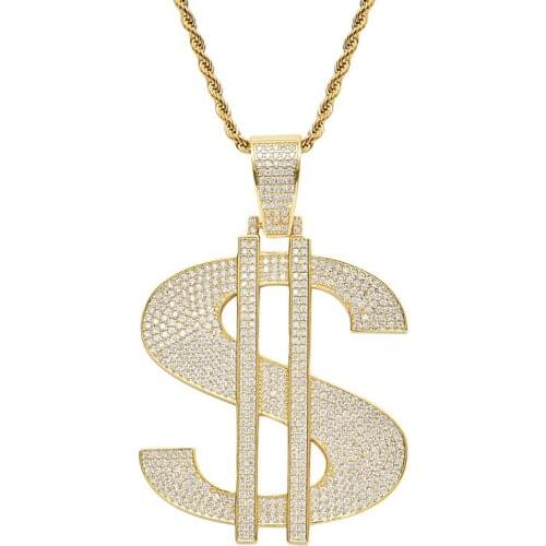 Hip Hop AAA CZ Stone Paved Bling Iced Out Big Size Dollars Money Sign Pendants Necklace for Men Rapper Jewelry Drop Shipping
