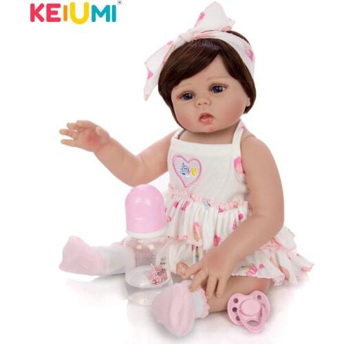 KEIUMI 49cm Reborn Babies Doll All Silicone Body In Tan Skin Lifelike Newborn Baby Girl Doll For Sale Kid Birthday Gift Can Bath