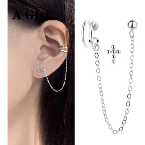 A Girl' Hot Ear Cuff Clip Chain Tassel Clip on Earring Cross Earrings For Women Korea Jewelry Femme New Earcuff