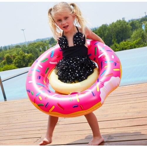 Sweet Attractive Children Delicious Food Doughnut Swimming Rings Kids Pool Stuffed Inflatable Safety Seat Water Cool Playing