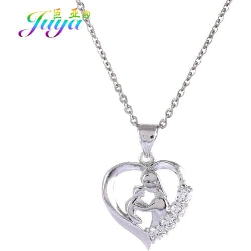 Juya Fashion Pendant Neckalce Micro Pave Zircon Heart Mama Baby Pendant Necklace For Women Mom Gift Jewelry Necklace