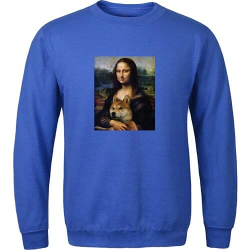 Funny Mona Lisa And Dog Fashion pullovers solid color Mans Hip Hop Streetwear spring autumn clothes 2020 New handsome Sweatshirt