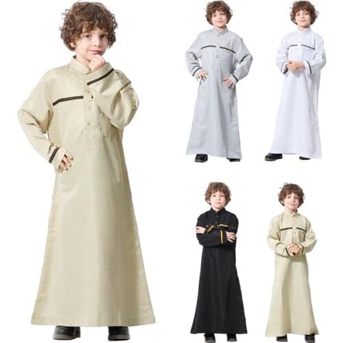 Muslim Arab Boy Robe Saudi Thobe Thoub Jubba Abaya Islamic Clothes Kaftan Dishdasha Long Sleeve Children Kids School Middle East