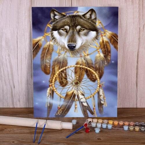 Dreamcatcher Wolf DIY Painting By Numbers Package Acrylic Paints 40*50 Paiting By Numbers Decoration Crafts For Adults Art