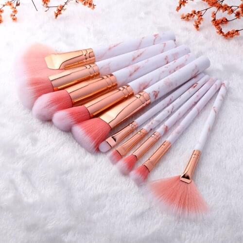 Makeup Brushes Set, 10 PCS Premium Synthetic Foundation Make Up Brush Blending Face Powder Blush Concealers Eyeshadow Brush Pink