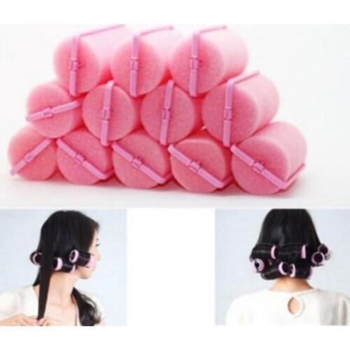 New Professional 12 Pcs Curler Hairdressing Tool Soft DIY Sponge Hair Styling Foam Hair Rollers Pink Color Styling Tool