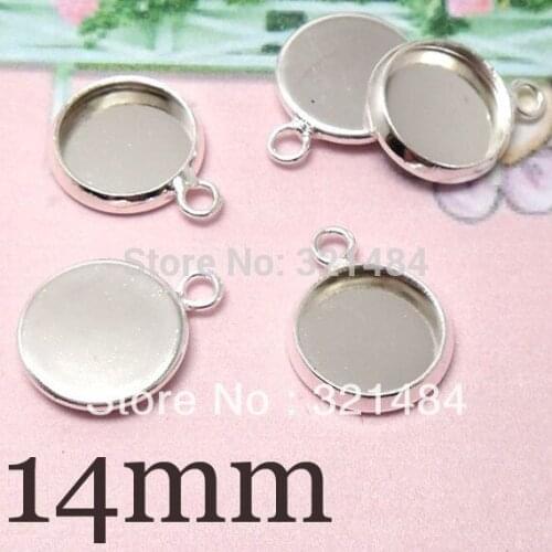 Wholesale Bulk 1000pcs Silver plated Transverse hole Earring Drop Bracelet Charm Pendant Base Blank 14mm Cap Cabochon Setting
