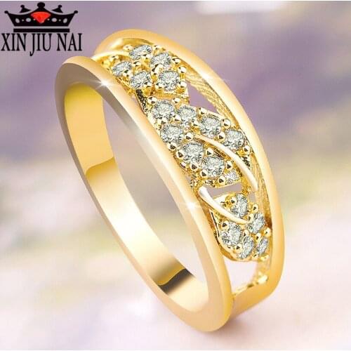 Originally designed 14K golden, unique and luxurious gold leaf jewelry inlaid with high quality zircon lady ring exquisite gift